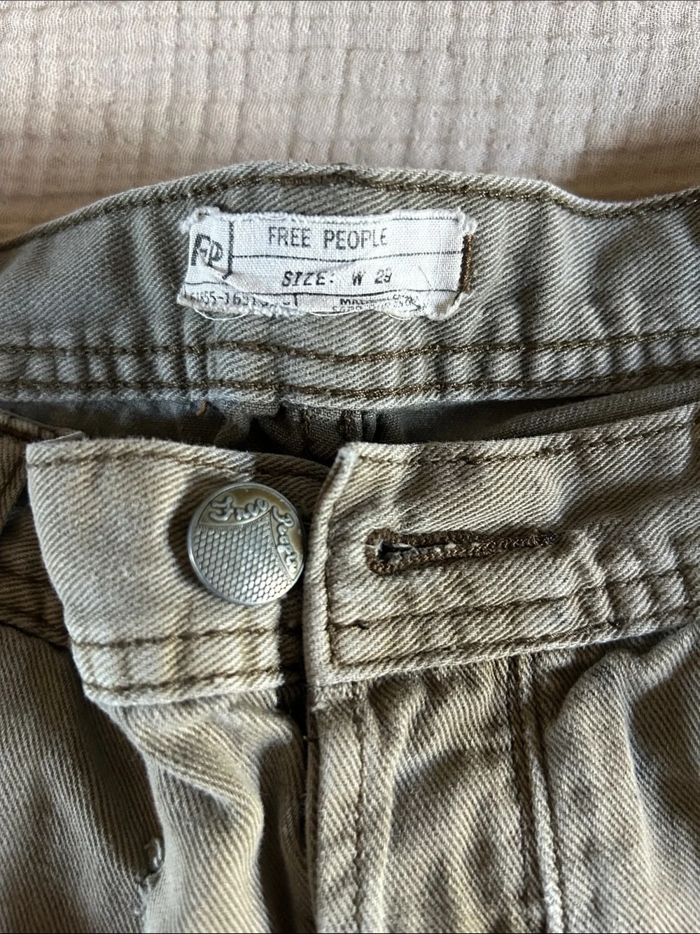 FREE PEOPLE Olive Green Frayed Denim Cutoff Shorts